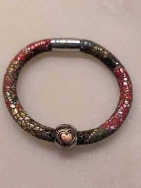 Brighton Woodstock Charm Bracelet Fall Colors W/Brighton Art & Soul Heart Charm